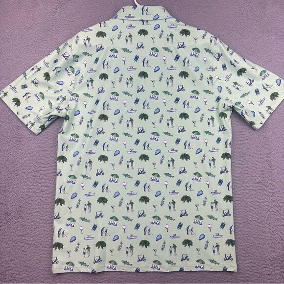 Smith‎ Quinn Golf Polo Shirt Mens Large Green Golfer Boats Allover Print Stretch - Picture 6 of 15